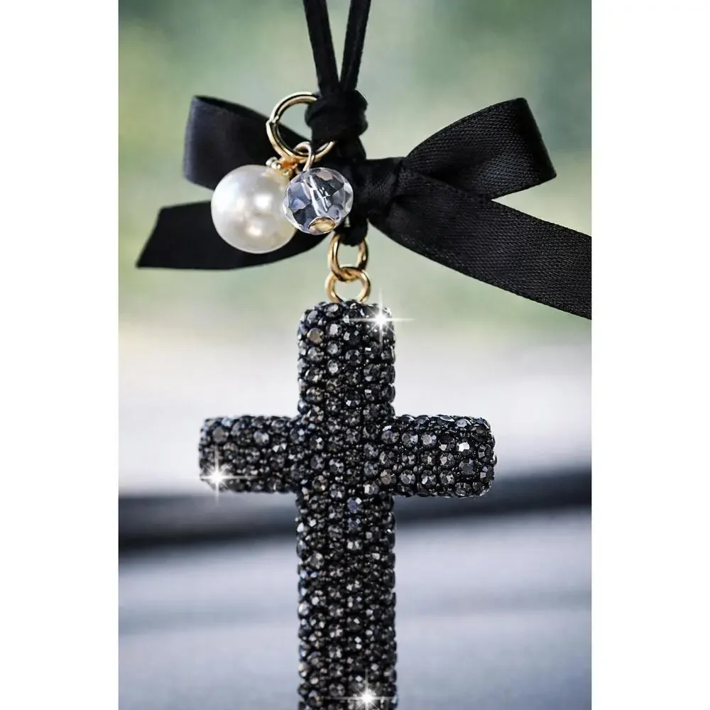 Midnight Grace Rhinestone Cross Car Charm